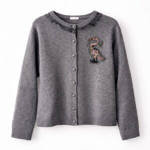 RED Valentino Embellished Bird Gray Cardigan Sweater